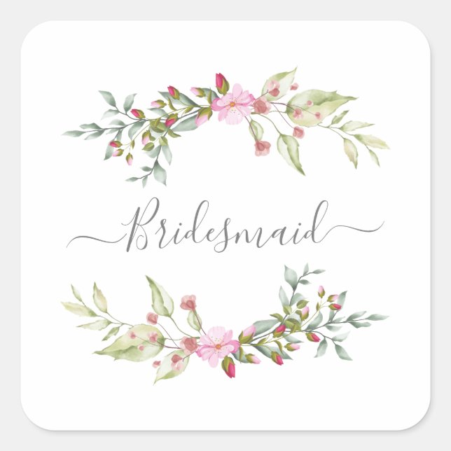 Romantic Wreath in Pink for Bridesmaids Quadratischer Aufkleber (Vorderseite)