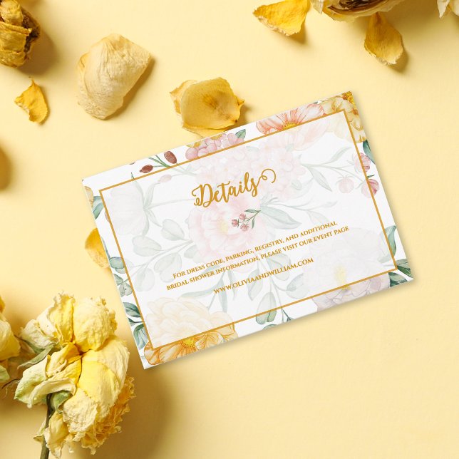 Romantic Yellow Floral Bridal Shower Details Begleitkarte (Romantic Yellow Floral Bridal Shower Details Enclosure Card)