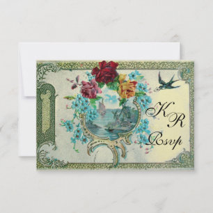 ROMANTİCA 3 BLUMENhochzeits-MONOGRAMM-UAWG, RSVP Karte