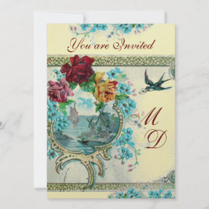 ROMANTİCA 3 ELEGANT GOLD BLAUE WEDING MONOGRAM EINLADUNG
