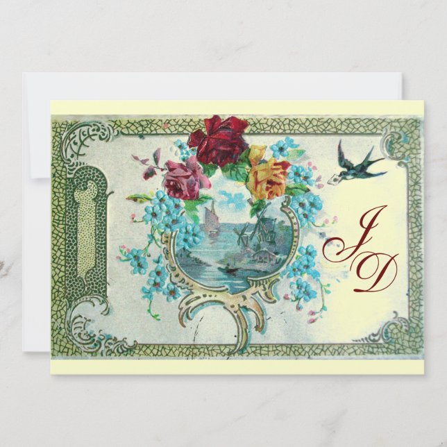 ROMANTİCA 3 MONOGRAMM Gold Metallpapier Einladung (Vorderseite)