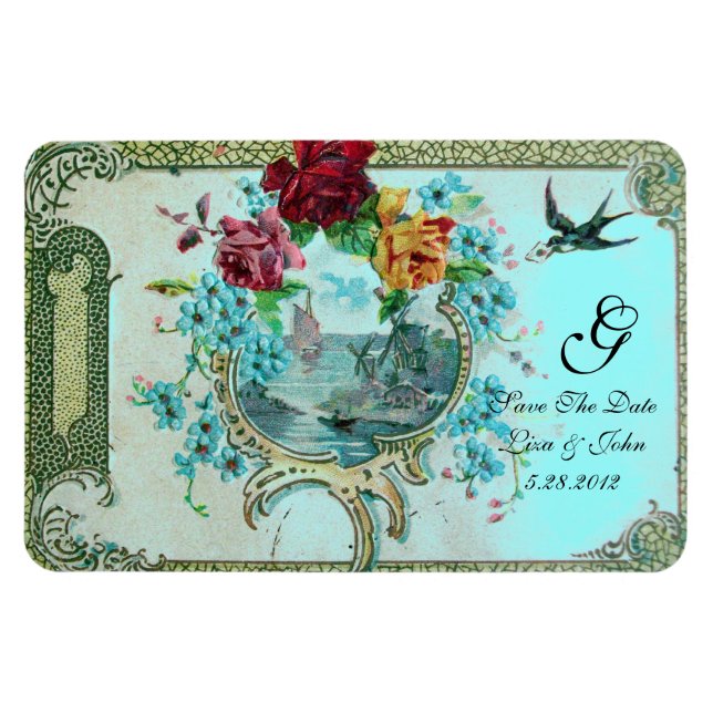 ROMANTİCA 3 MONOGRAMM, Save the Date weiß Magnet (Horizontal)