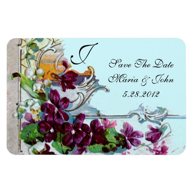 ROMANTİCA 4 MONOGRAMM, Save the Date, grün, blau Magnet (Horizontal)