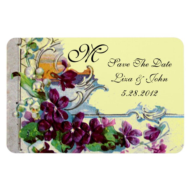 ROMANTİCA 4 MONOGRAMM, Save the Date, grün, gelb Magnet (Horizontal)