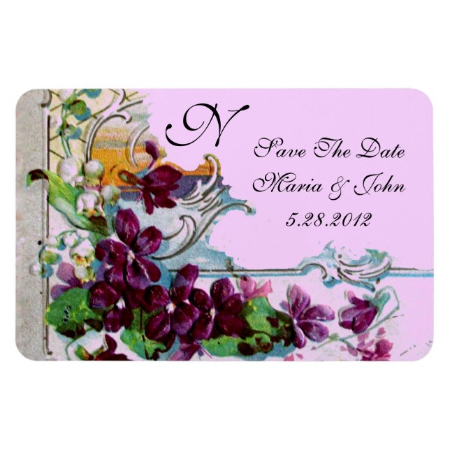 ROMANTİCA 4 MONOGRAMM, Save the Date, grün, rosa Magnet (Horizontal)