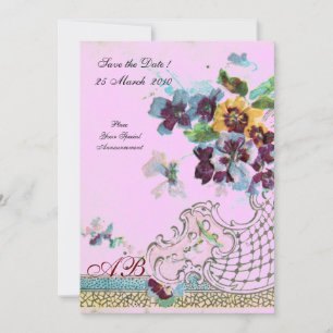 ROMANTİCA Blau Pink Lila Blumen Hochzeitsmonogramm Einladung