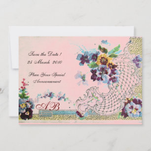 ROMANTİCA Blau Rosa Florales Hochzeitsmonogramm Einladung