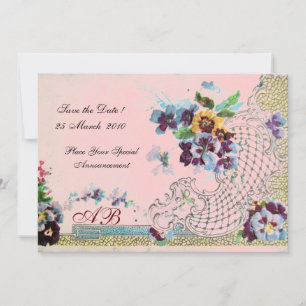 ROMANTİCA Blue Pink Floral Wedgram Einladung