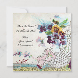ROMANTICA Floral Blau Rosa Weiß Hochzeits-Monogram Einladung