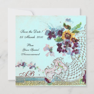 ROMANTICA Florales Rosa Türkis Blau Hochzeitsmonog Save The Date