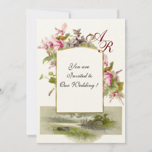 ROMANTİCA MONOGRAM /CYCLAMENS, rosa grünes Filz Einladung