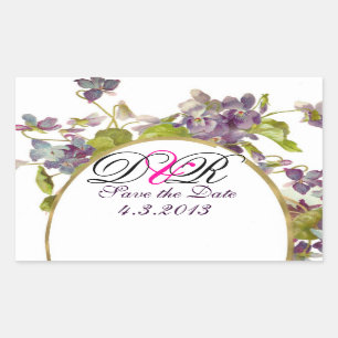 ROMANTİCA MONOGRAM / LILA VIOLETTEN SAVE THE DATE RECHTECKIGER AUFKLEBER