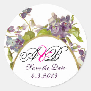 ROMANTİCA MONOGRAM / LILA VIOLETTEN SAVE THE DATE RUNDER AUFKLEBER