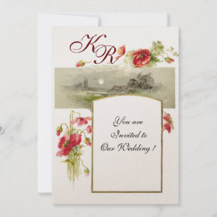 ROMANTİCA MONOGRAM / POPPIEN, rot, grün, weiß Einladung