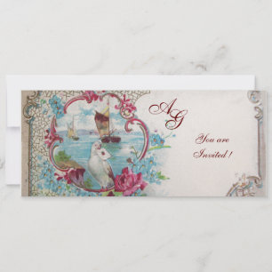 ROMANTICA MONOGRAM, rot blau rosa weiß champagner Einladung