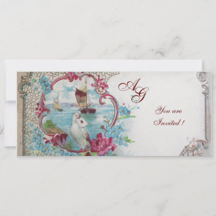 ROMANTICA  MONOGRAM, rot blau rosa weiß eis Einladung
