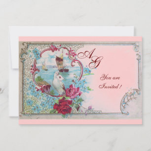 ROMANTICA MONOGRAM, rot weiß blau rosa Einladung
