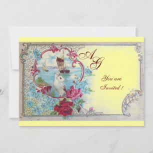 ROMANTICA  MONOGRAM, rot weiß blau rosa gelb Einladung
