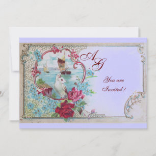 ROMANTICA MONOGRAM, rot weiß blau rosa gelb Einladung