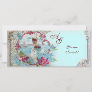 ROMANTICA MONOGRAM, Rot-Weiß-Rosa-Hochzeit Einladung
