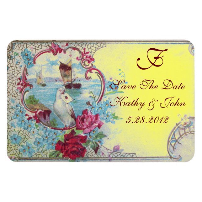 ROMANTİCA MONOGRAM, Save the Date, gelb Magnet (Horizontal)