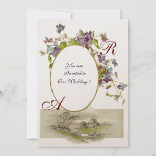 ROMANTİCA MONOGRAM/VIOLETTEN, grün lila, Champagne Einladung