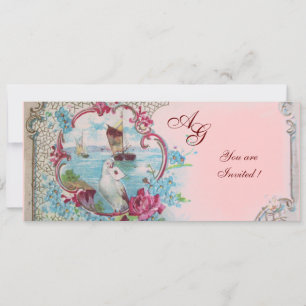 ROMANTICA  MONOGRAMM, rot weiß blau rosa Einladung