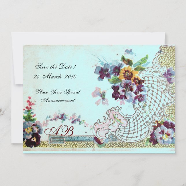 ROMANTİCA Pink Aquamarin Blue Floral Wedgram Einladung (Vorderseite)