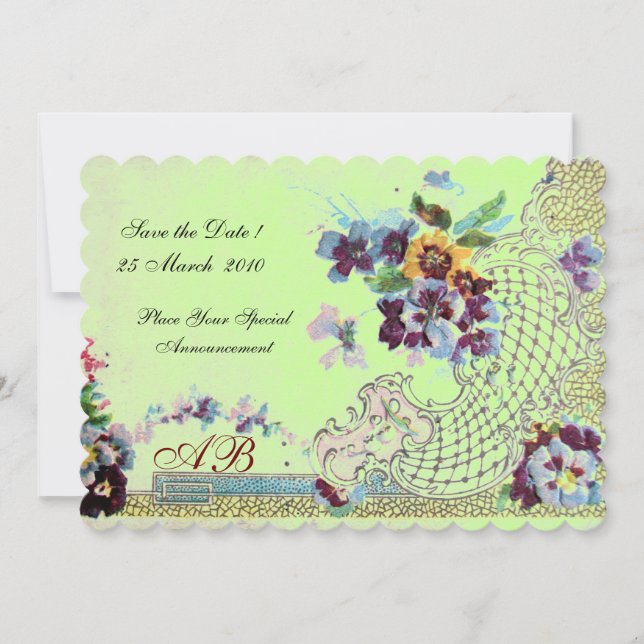 ROMANTİCA Pink Blue Green Wedding Floral Monogram Einladung (Vorderseite)