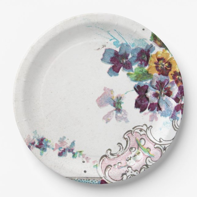 ROMANTICA Pink Blue White Wedding Floral Pappteller (Vorderseite)