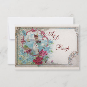 ROMANTICA WEDD MONOGRAM UAWG, Rosa Rosa Gold RSVP Karte