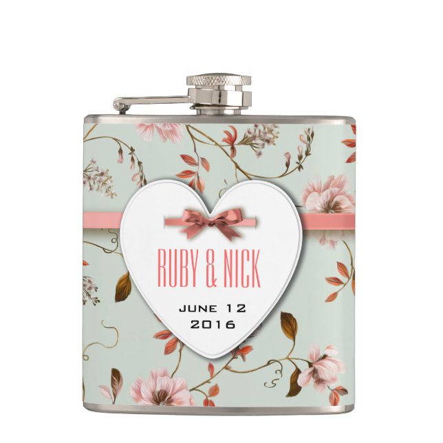 RomanticCharm Vintag Floral Wedding Collection Flachmann (Vorderseite)