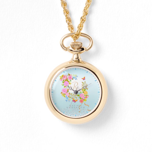 Romantics Blooming Garden Monogram Blue Armbanduhr (Vorderseite)