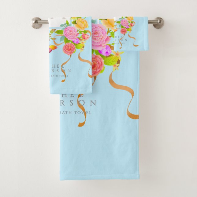 Romantics Blooming Garden Monogram Blue Badhandtuch Set (Insitu)