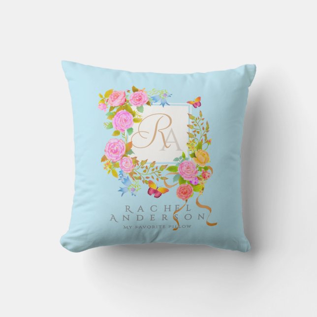 Romantics Blooming Garden Monogram Blue Kissen (Vorderseite)