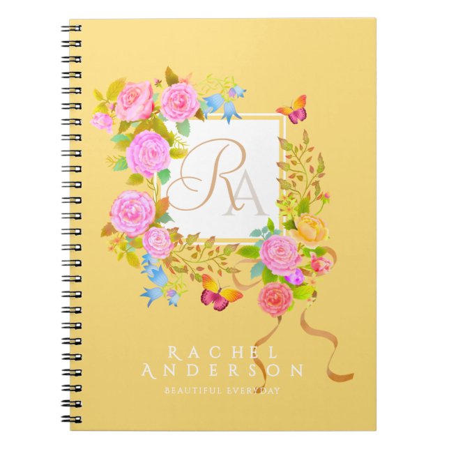 Romantics Blooming Garden Monogram Gold Yellow Notizblock (Vorderseite)