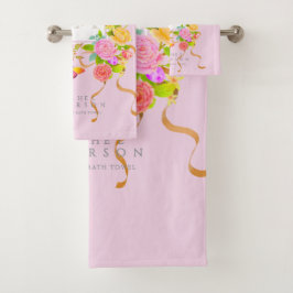 Romantics Blooming Garden Monogram Pink Badhandtuch Set