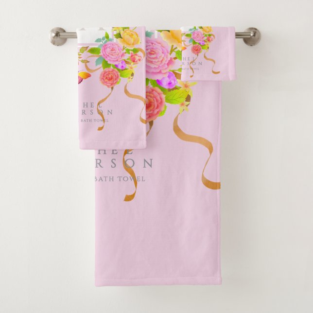 Romantics Blooming Garden Monogram Pink Badhandtuch Set (Insitu)