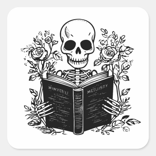 Romantik-Buch Skelettlesen Quadratischer Aufkleber (Vorderseite)