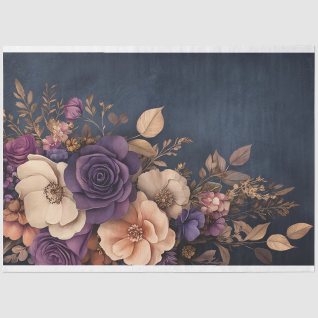 Romantik Dark Moody Floral Bouquet Seidenpapier (Vorderseite)