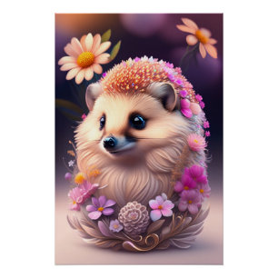 Romantik Igel mit Blumen Poster