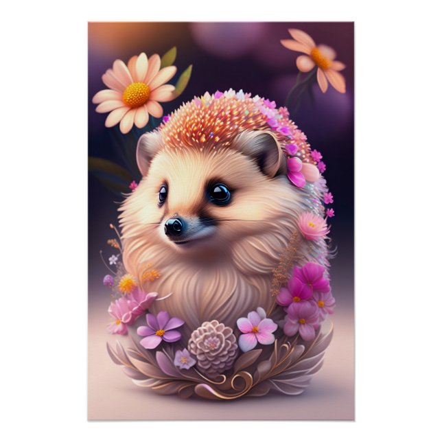 Romantik Igel mit Blumen Poster (Vorderseite)