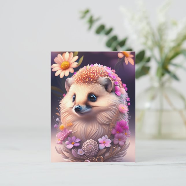 Romantik Igel mit Blumen Postkarte (Stehend Vorderseite)