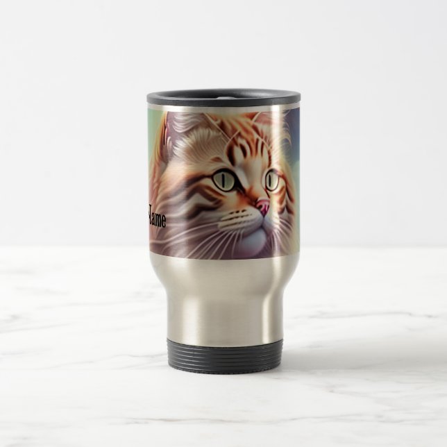Romantik Katze mit Blumen Reisebecher (Mittel)