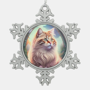 Romantik Katze mit Blumen Schneeflocken Zinn-Ornament