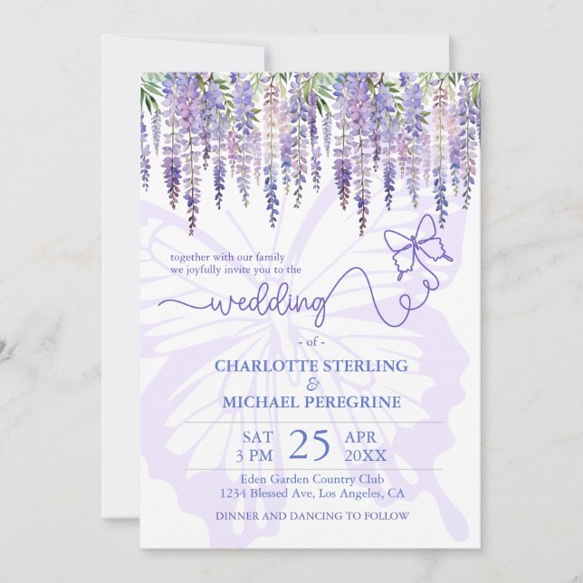 Romantik Lilac Wisteria Fairytale Garden Einladung (Vorderseite)