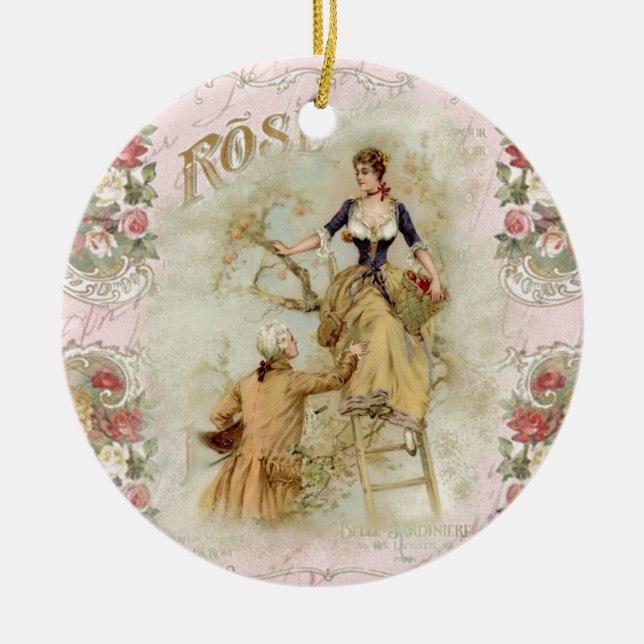 Romantik Paris Lovers rosa Shabbychic Keramikornament (Vorne)