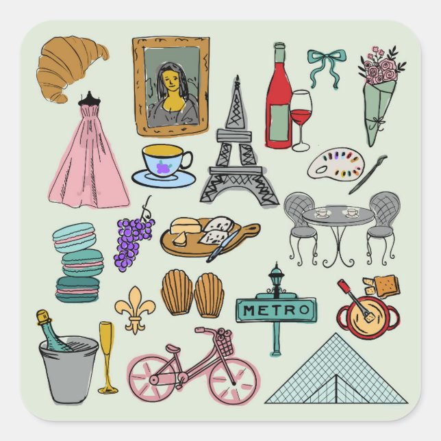 Romantik Paris Quadratischer Aufkleber (Vorderseite)