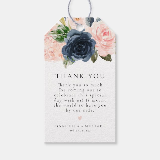 Romantik & Sweet Navy Bloral Blush Vielen Dank Geschenkanhänger (Vorderseite)