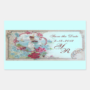 ROMANTIKA MONOGRAM, Save the Date, blau Rechteckiger Aufkleber